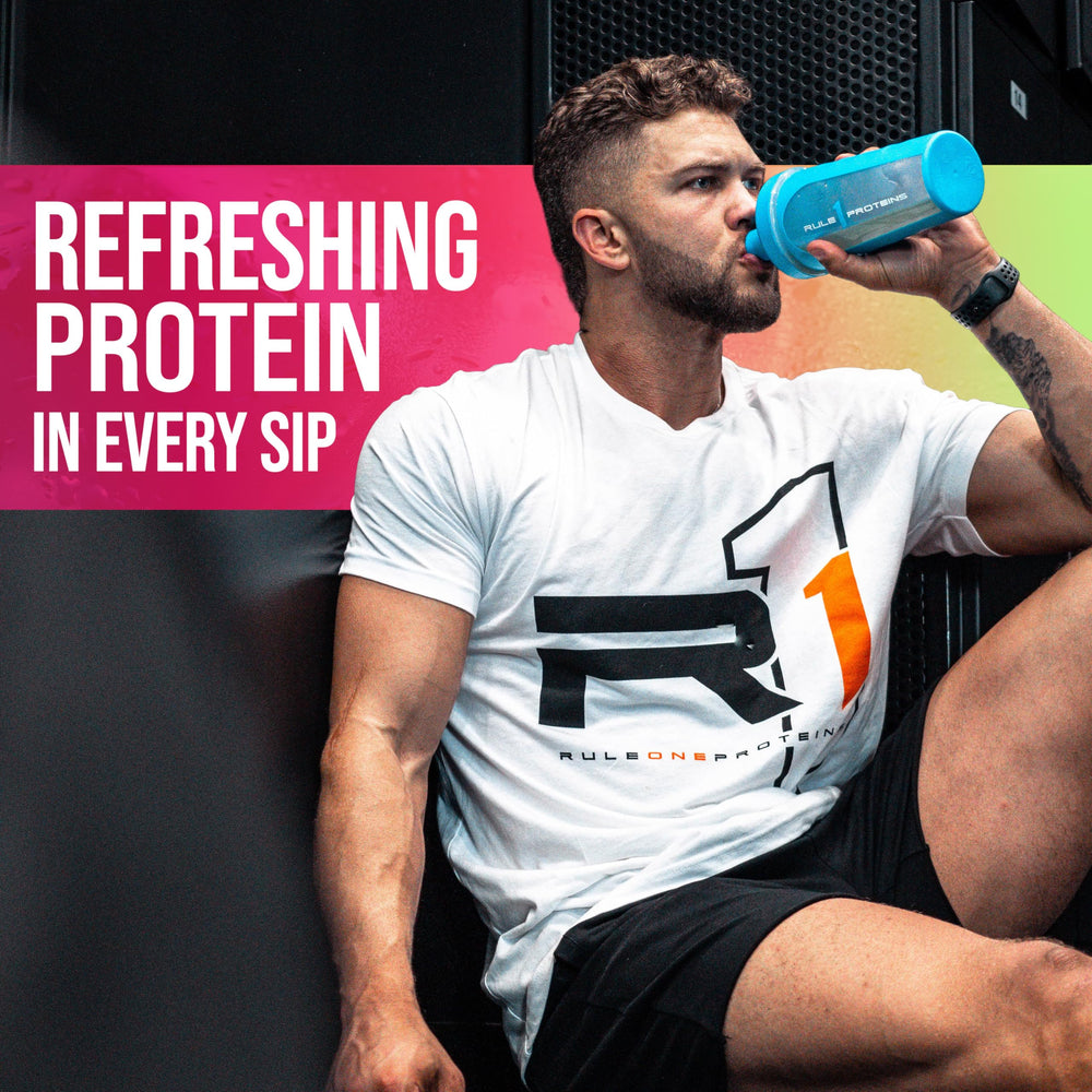 Rule 1 Clear Whey Isolate cherry limade glass conveys a refreshing flavor for daily protein.