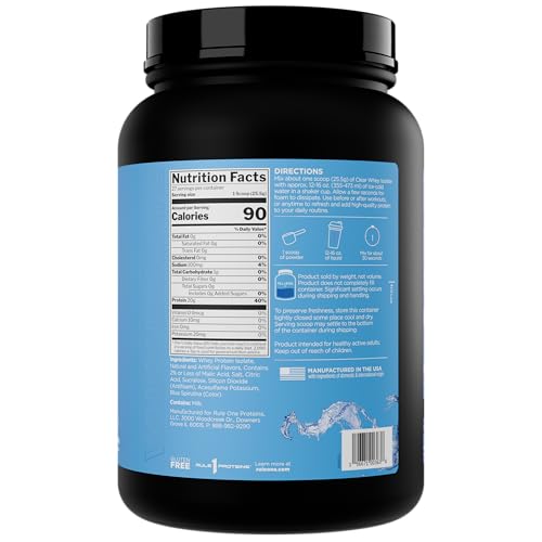 Rule 1 Clear Whey Isolate powder scoop ready to mix for fast recovery.