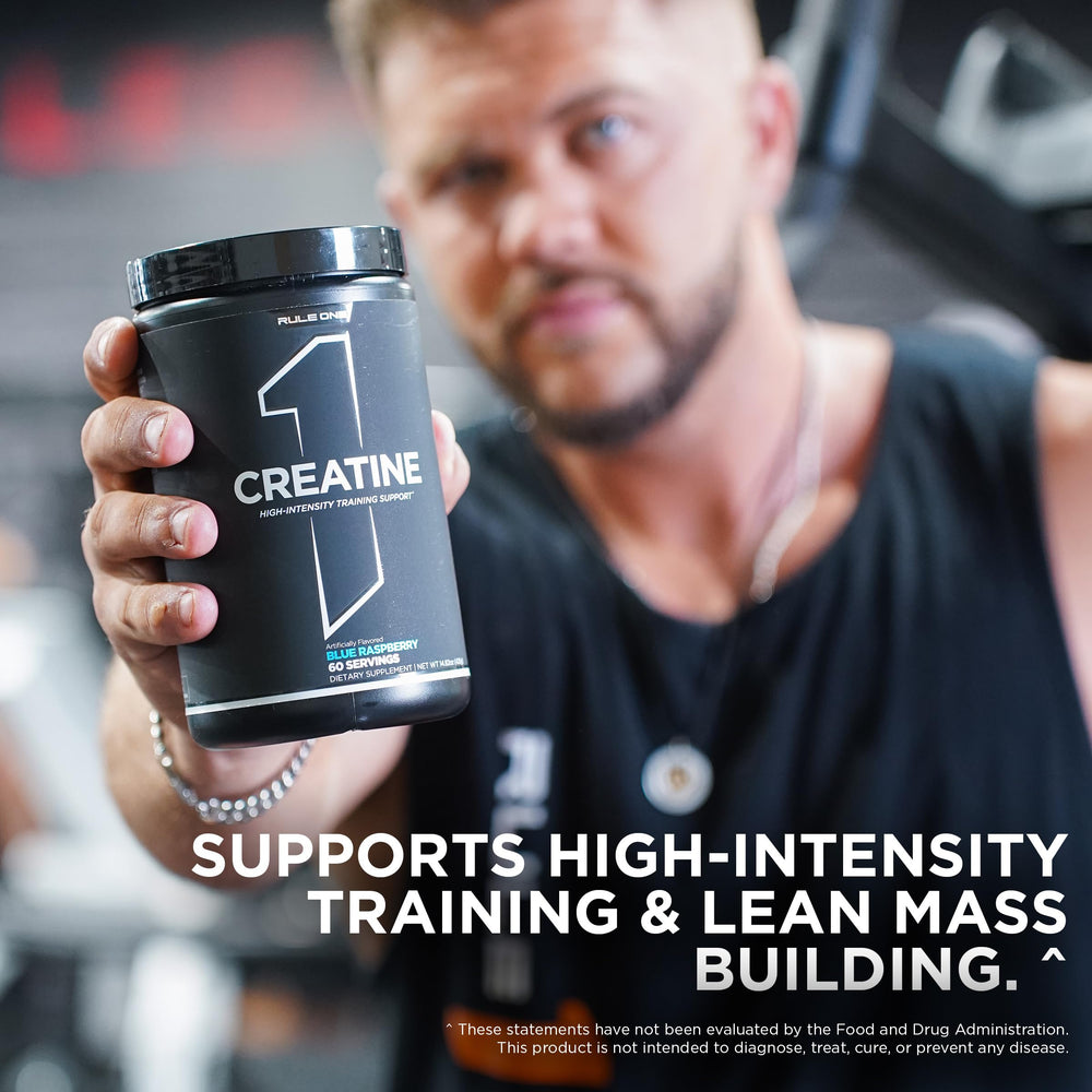 Rule 1 Creatine Powder flavored bottle packaging highlights versatile flavor options.