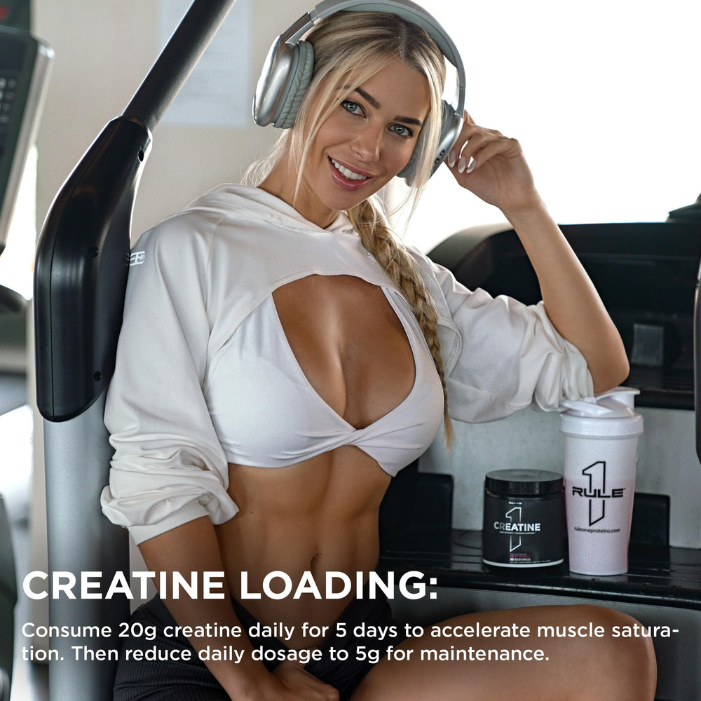 Rule 1 Creatine Powder label and seal indicate quality testing.