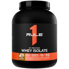 Rule 1 R1 Protein Whey Isolate vanilla butter cake scoop demonstrates fast-acting protein for workouts