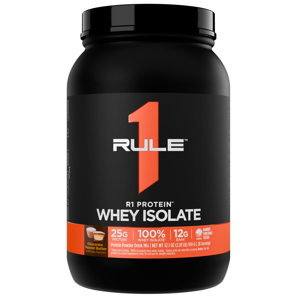 Rule 1 R1 Whey Isolate bottle pour shows fast protein delivery after workouts