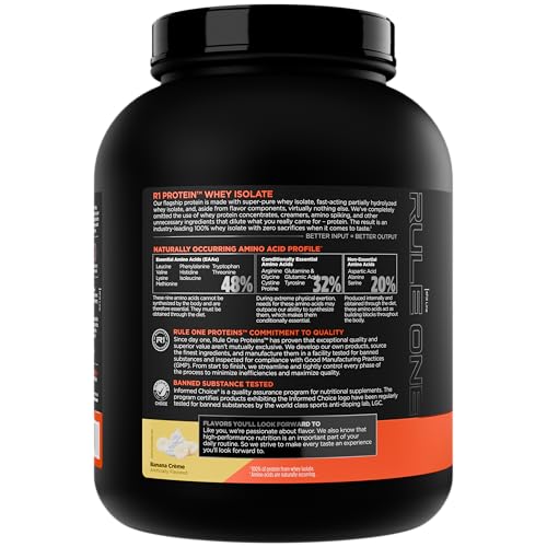 Rule 1 R1 whey isolate bottle pouring into a shaker.