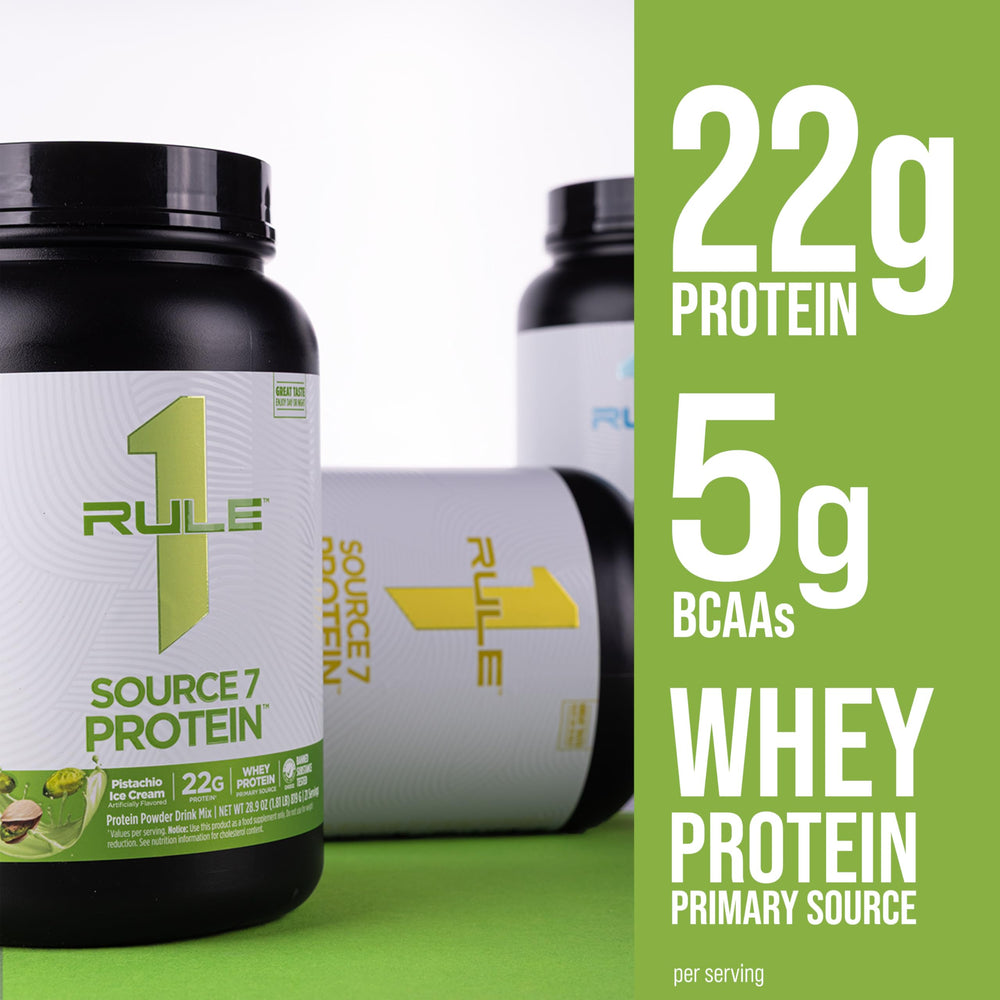 Rule 1 Source 7 Protein shaker with liquid, versatile nutrition for workouts.
