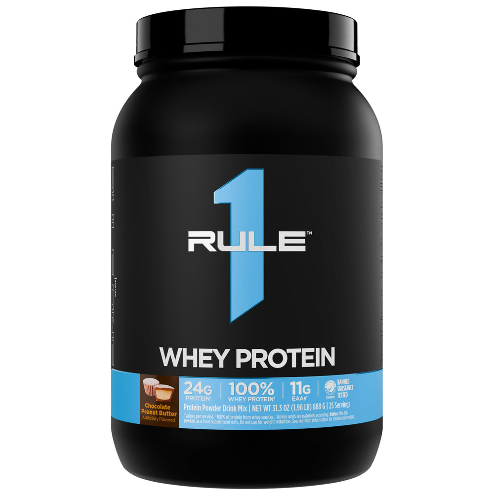 Rule 1 Whey Protein bottle in chocolate peanut butter flavor for daily protein fueling