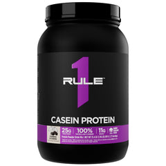 Rule 1 Casein label front highlights premium micellar protein for overnight recovery.
