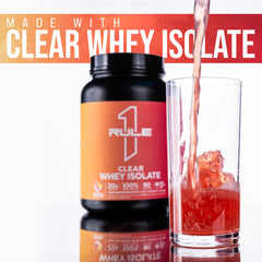Rule 1 Clear Whey Isolate USA facility badge indicating GMP-certified production