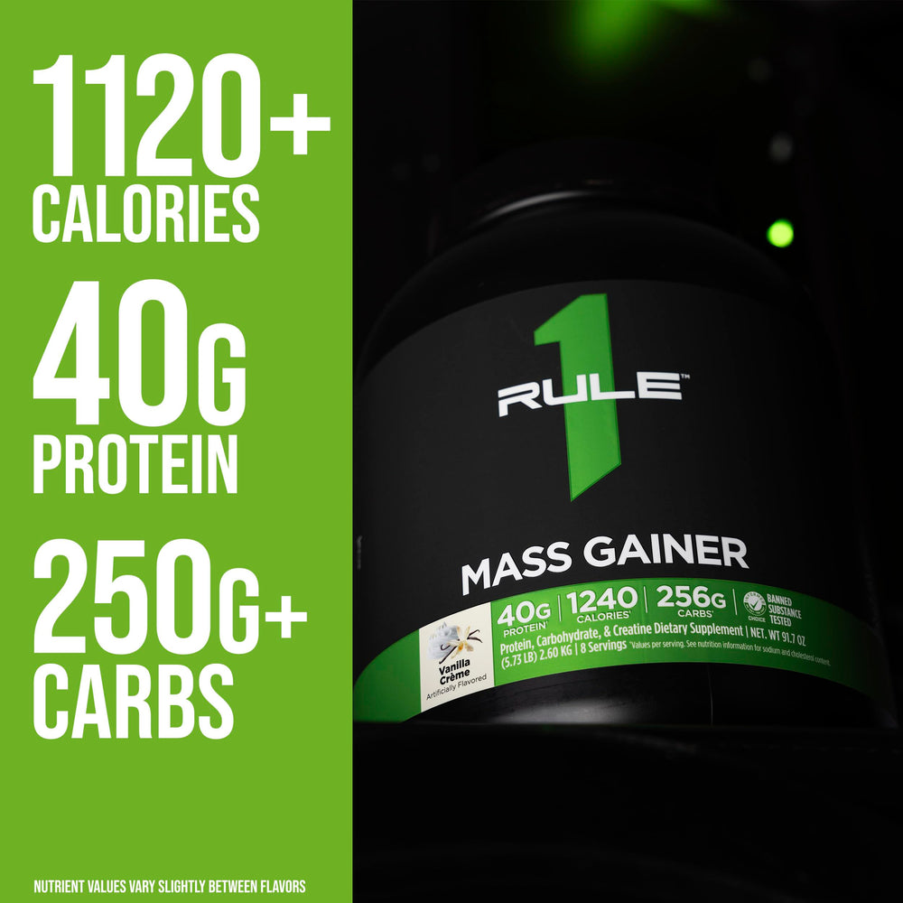 Rule1 Mass Gainer shake being mixed for a ready-to-drink option