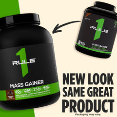 Rule1 Mass Gainer serving scoop with measurement for calories