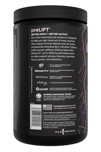 Rule 1 preLIFT powder being poured into a shaker for quick energy before training.