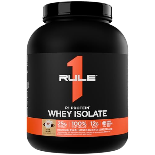 Rule 1 R1 Whey Isolate bottle—fast-acting protein for workouts.