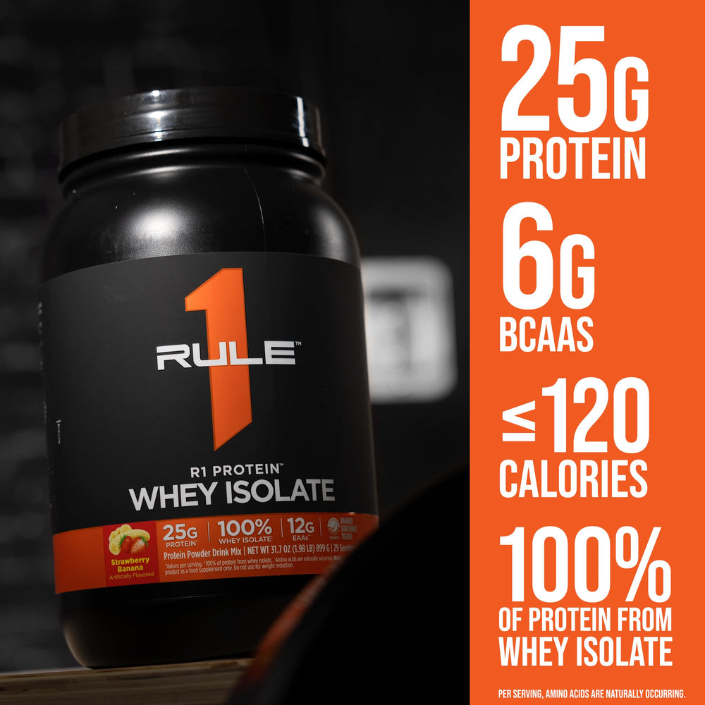 Rule 1 R1 Protein Whey Isolate pistachio ice cream flavor close-up.