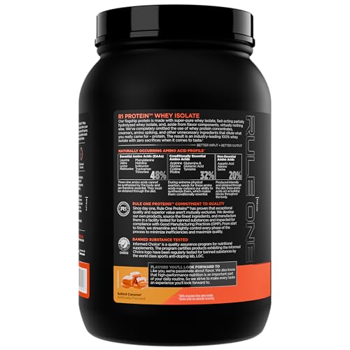 Close-up of Rule 1 whey isolate nutrition label