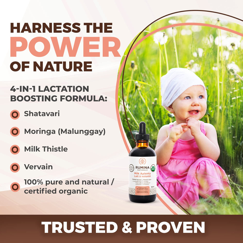 Rumina Naturals Milk Aplenty USDA organic seal signaling certified organic quality.