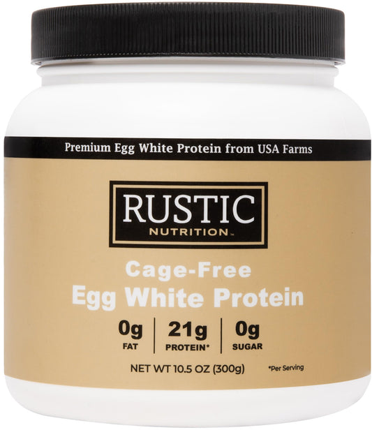 Rustic Nutrition egg white powder bottle for quick protein on the go