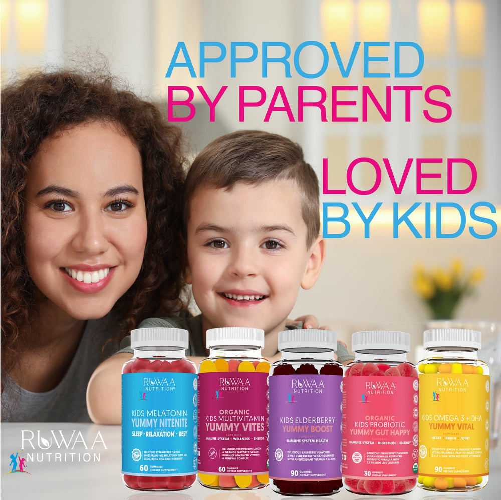 RUWAA NUTRITION kids gummies lemon orange flavor geared for daily immune support.