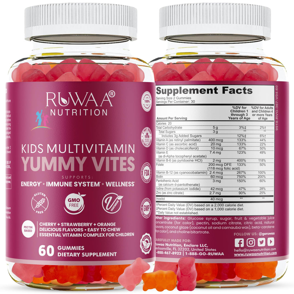 RUWAA NUTRITION Yummy Vites bottle view supports kids' daily immune health
