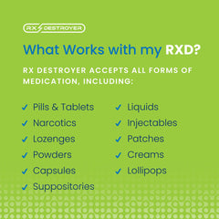 Rx Destroyer portable 4oz pouch shows compact disposal on the go.