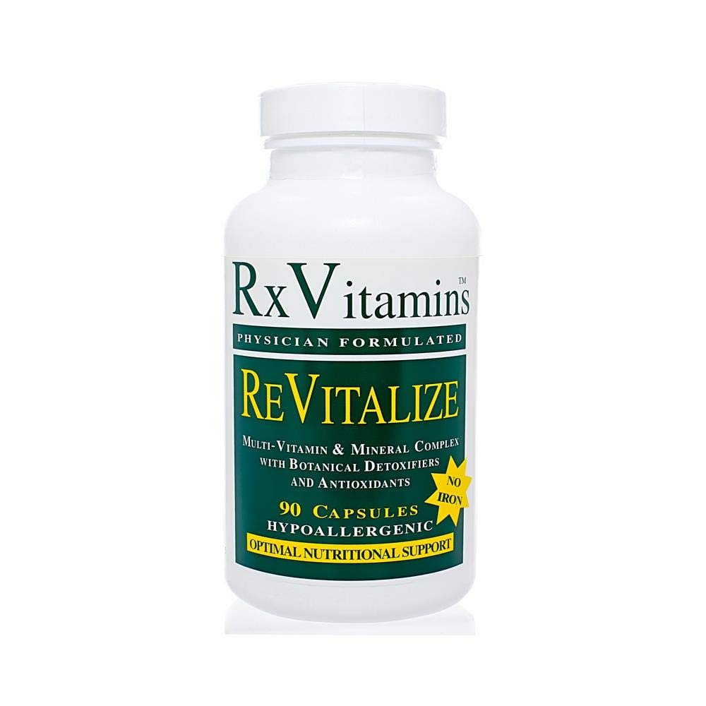 Rx Vitamins ReVitalize Iron Free bottle with 90 capsules for daily antioxidant support.