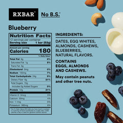 RXBAR Blueberry bar close-up highlighting real ingredients