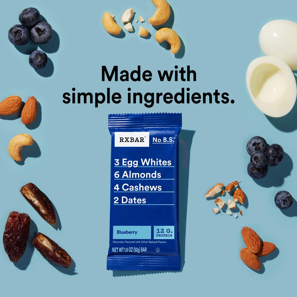 RXBAR Blueberry bar ingredients list with egg whites and nuts