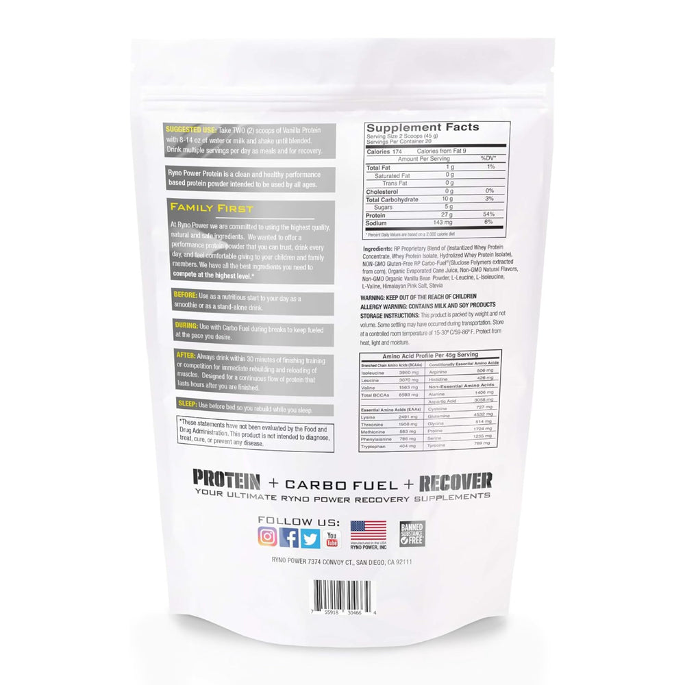 Ryno Power vanilla whey serving scoop for accurate portions.