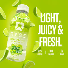 RYSE 12-pack shelf image suggests convenient ready-to-drink protein on the go.