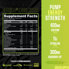 RYSE Godzilla Green Apple powder being poured to power through workouts.
