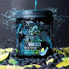 RYSE Godzilla Monsterberry Lime package shot showcases bold branding and flavor appeal.