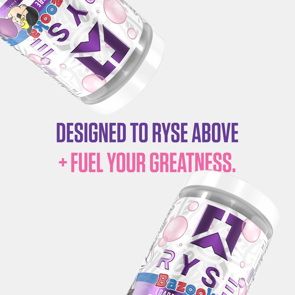 RYSE Loaded Pre Workout Bazooka Grape action shot during intense training