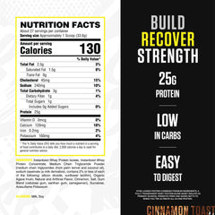 RYSE Up Cinnamon Toast label close-up highlighting protein blend and nutrition facts.