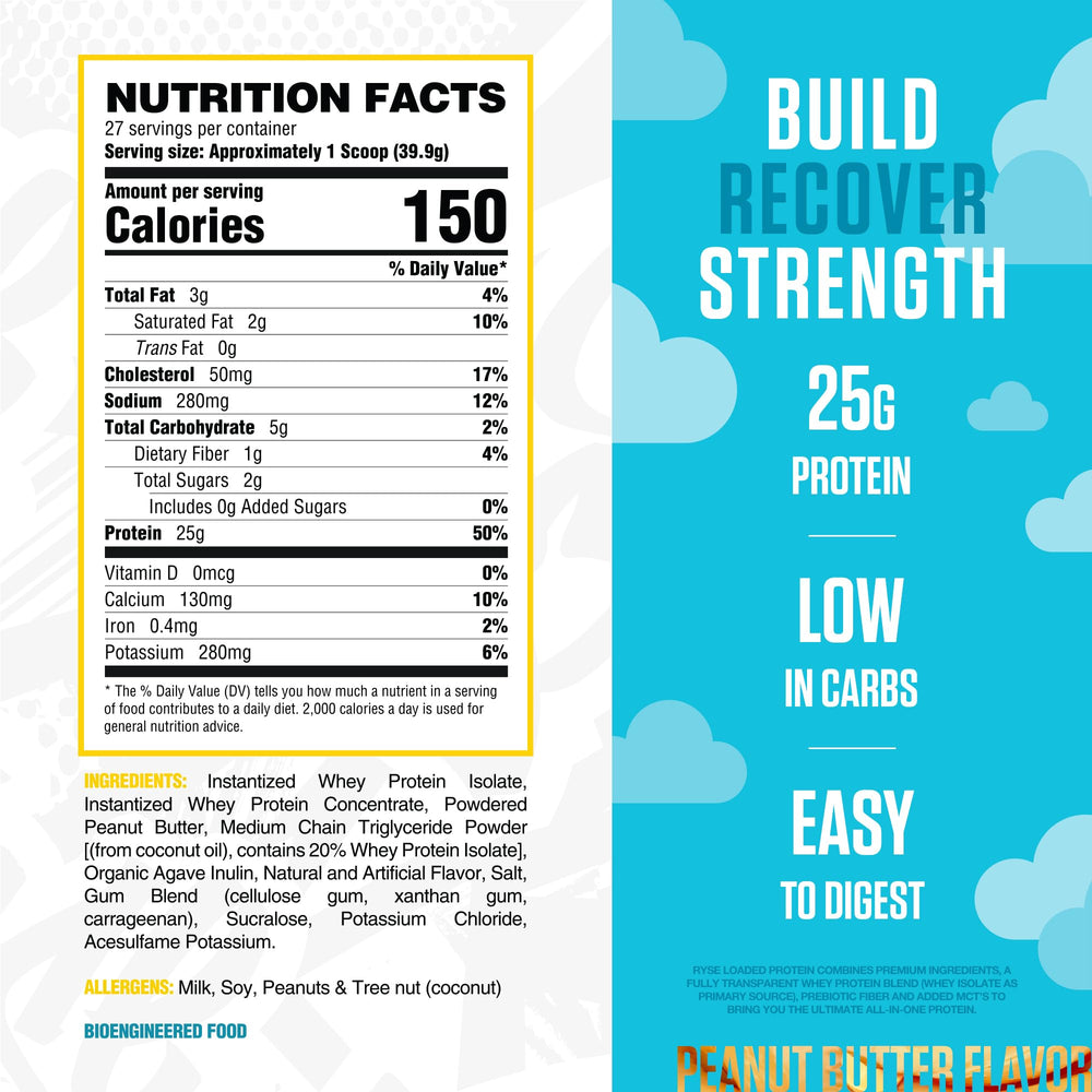 RYSE Loaded Protein scoop added to shake for quick protein intake.