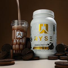 RYSE shaker bottle with powder dissolving for a quick post-workout.