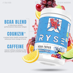 RYSE Up BCAA Focus Powder scoop in shaker aids recovery and concentration