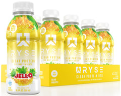 RYSE Clear Protein Drink Jell-O Island Pineapple bottle, crisp protein on the go.