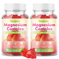 Saajoor Magnesium Complex Gummies bottle front view promotes daily wellness.