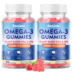 Saajoor vegan Omega-3 gummies bottle front highlighting plant-based omega-3
