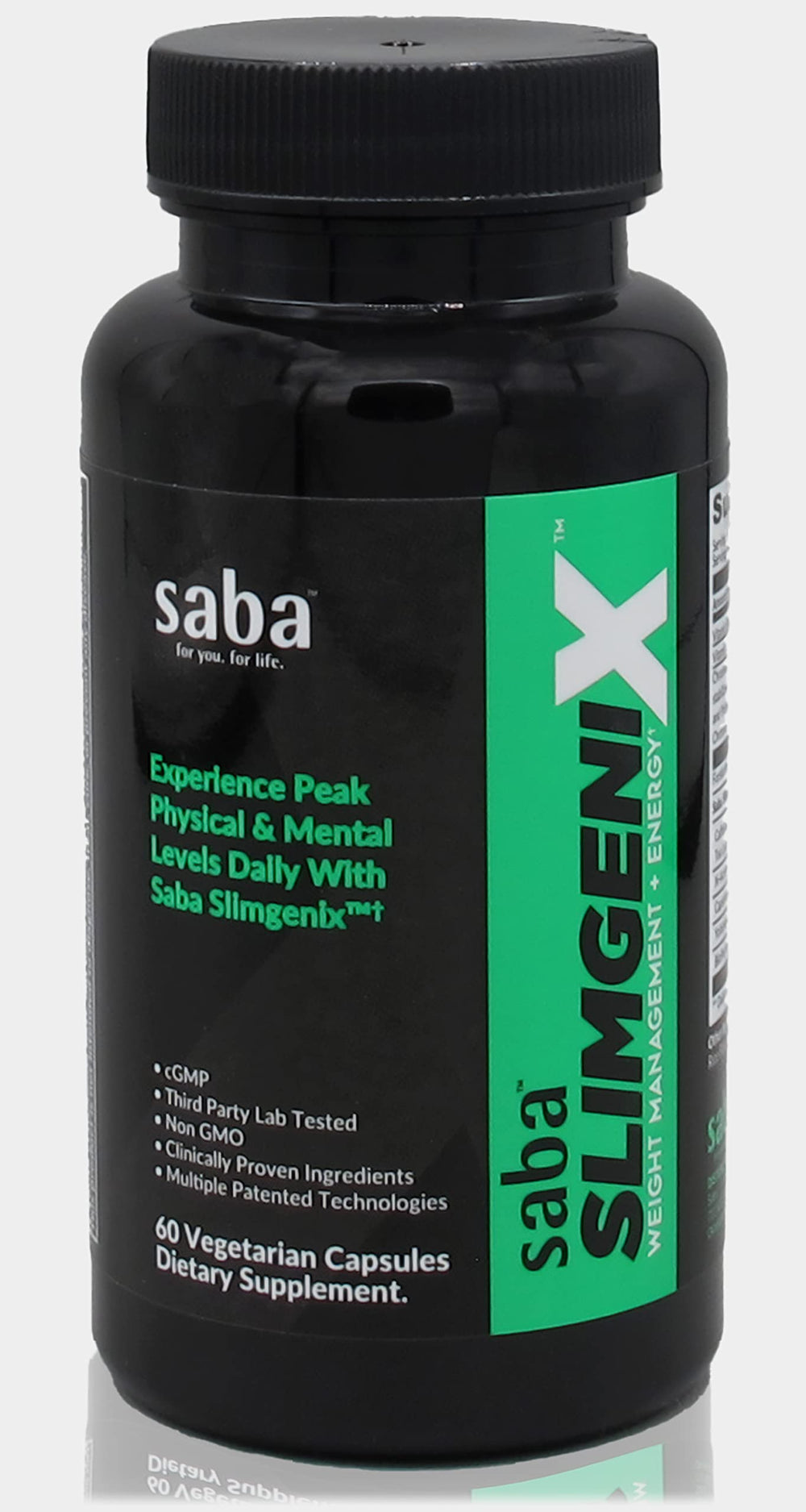 Saba SlimGenix bottle front view for energy and focus support.