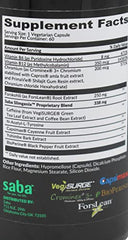 Saba SlimGenix bottle label with NSF and cGMP icons.