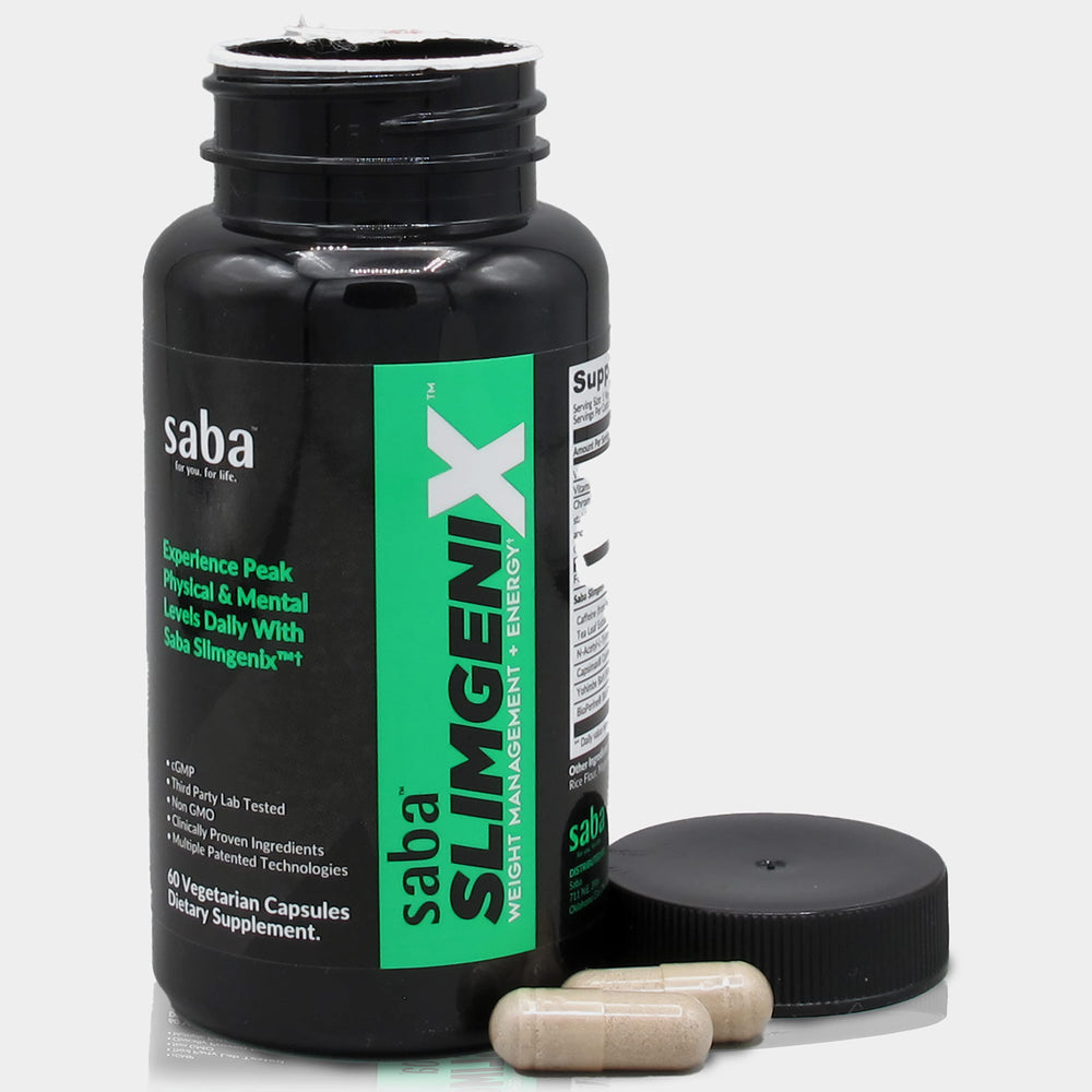 Saba SlimGenix capsules close-up showing convenient daily dose.