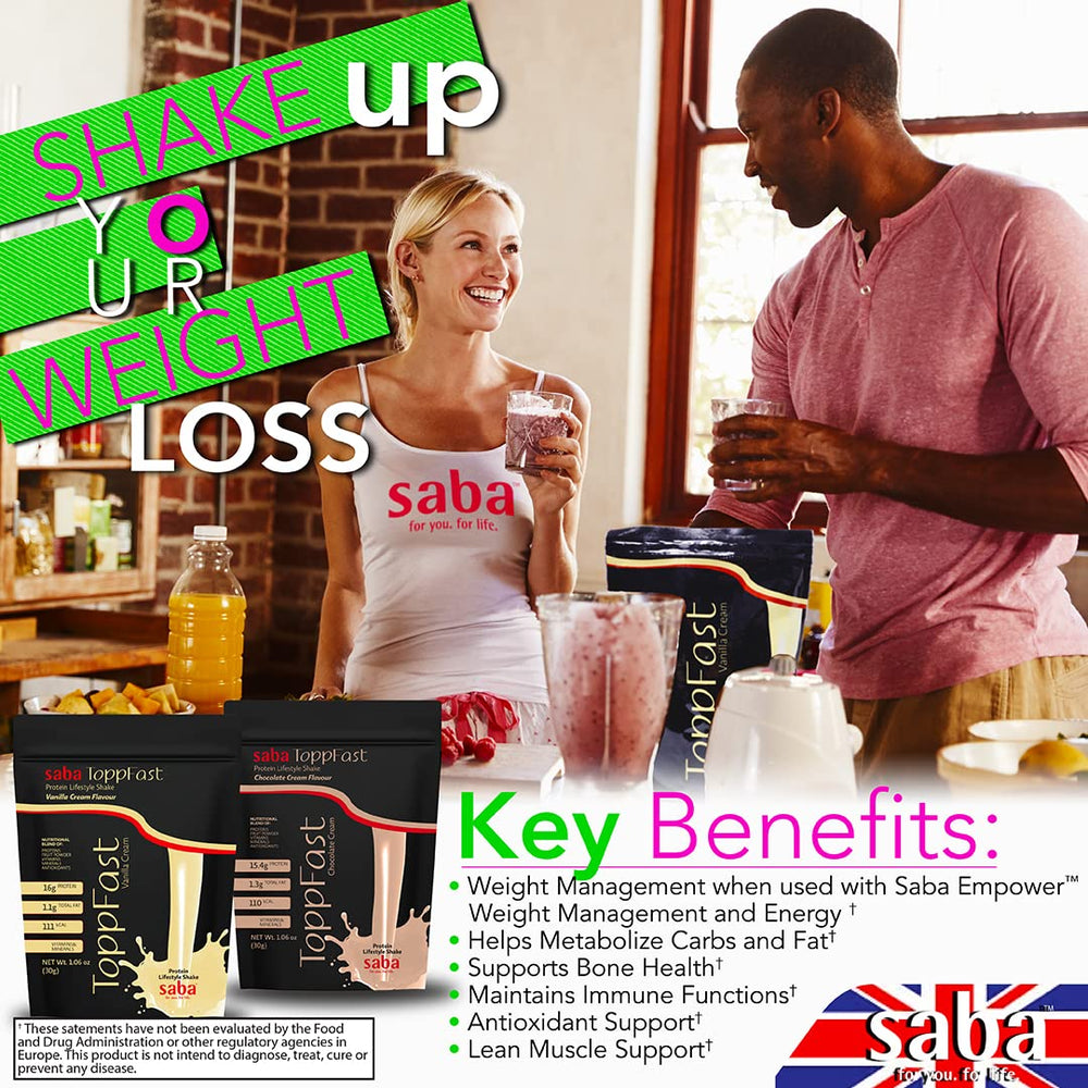 Saba ToppFast vanilla shake with breakfast for a protein boost