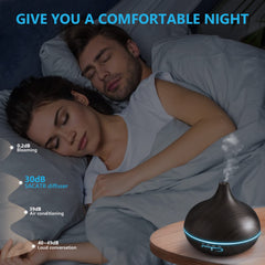 SACATR diffuser shown in a cozy bedroom setup