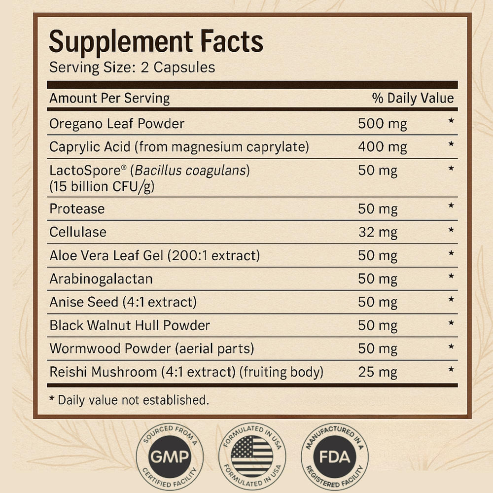 SACRALMOON Candida Cleanse reishi mushrooms indicating immune-supporting wellness
