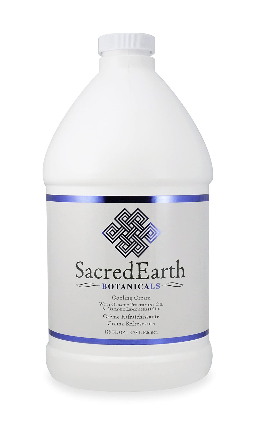 Sacred Earth Botanicals Cooling Cream bottle offers cooling relief for aches and dry skin during massage