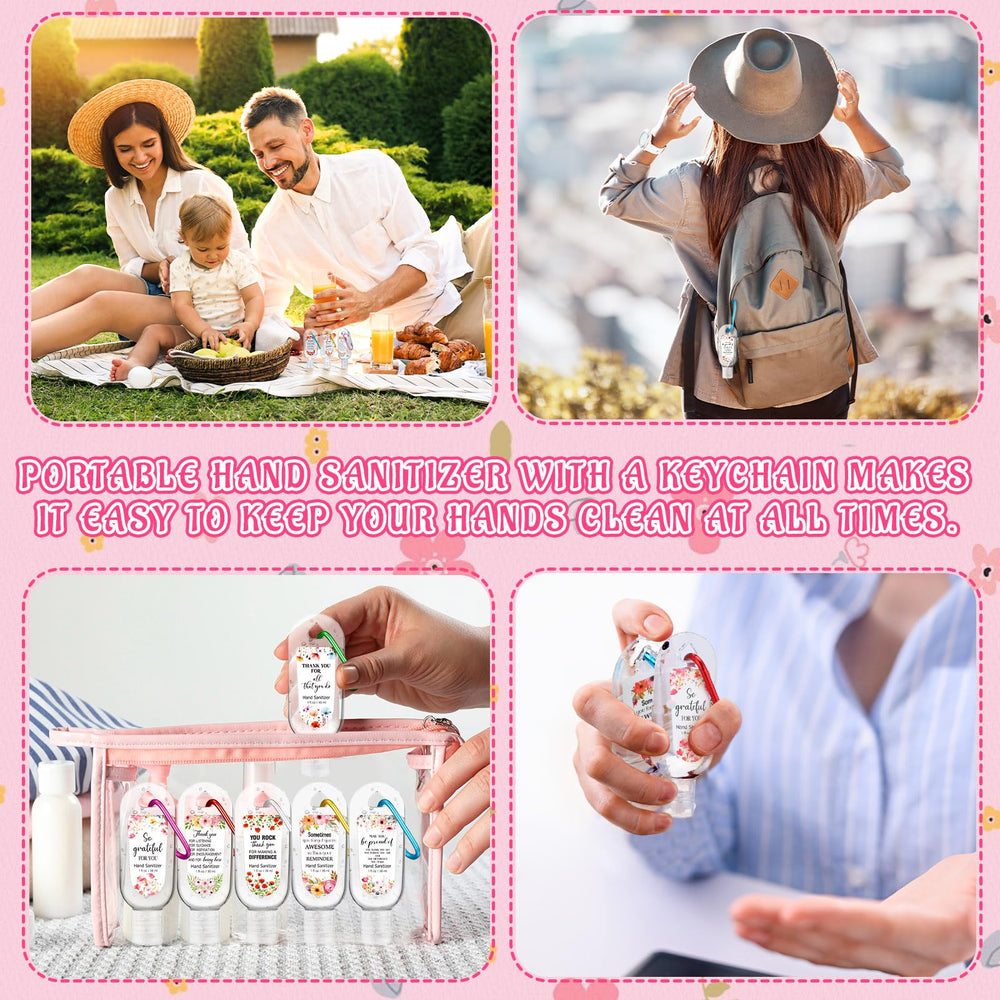 Sacubee citrus hand sanitizer bottle on keychain for airport and office use.