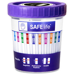SAFE LIFE 25-pack 10-panel test cup with cap for easy urine collection.