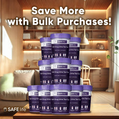 SAFE LIFE 25-pack urine collection cup with cap ready for screening.