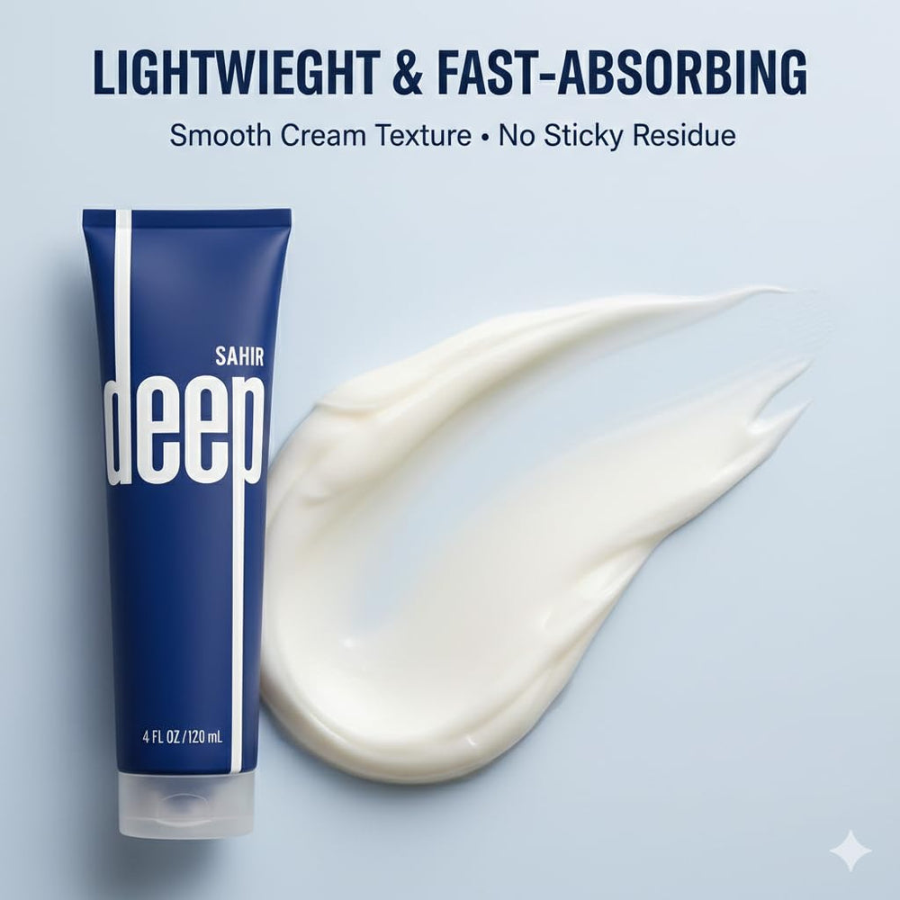 SAHIR Deep Blue non-greasy finish after application for gym and home use.