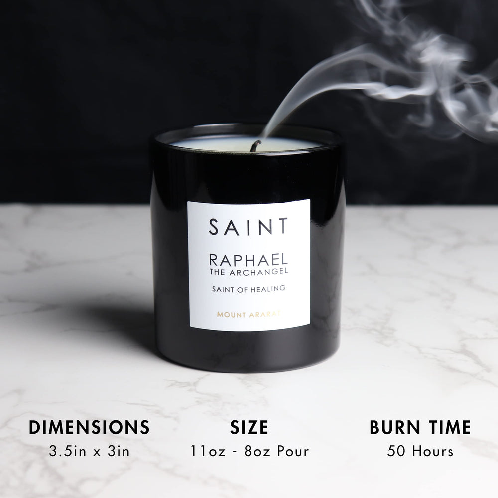 Saint Raphael soy coconut candle delivers clean burn with natural aroma.
