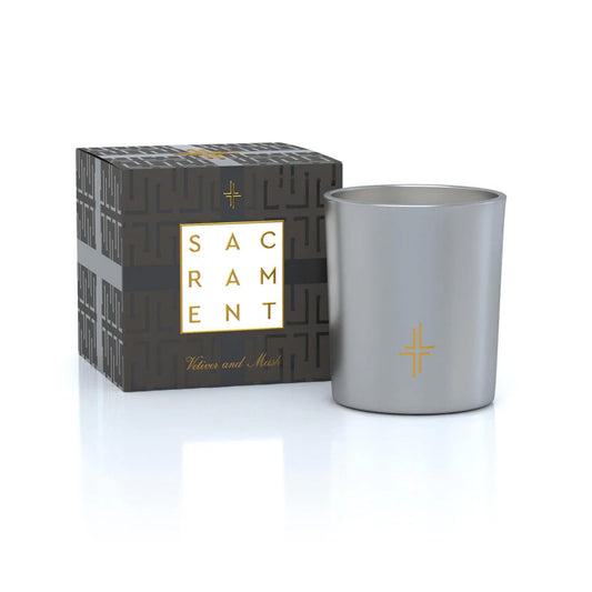SAINT X Ali Landry Sacrament Candle with Vetiver Musk scent for tranquil evenings